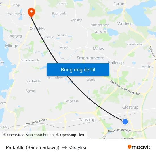 Park Allé (Banemarksvej) to Ølstykke map