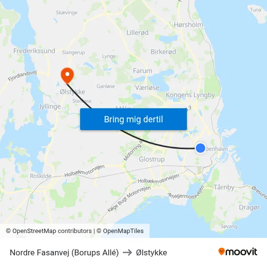 Nordre Fasanvej (Borups Allé) to Ølstykke map