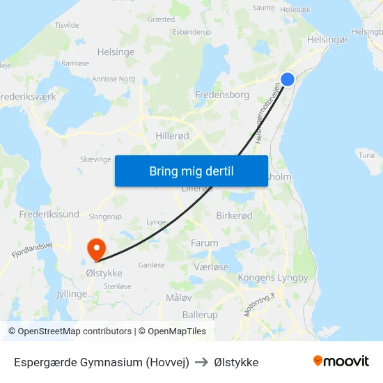 Espergærde Gymnasium (Hovvej) to Ølstykke map