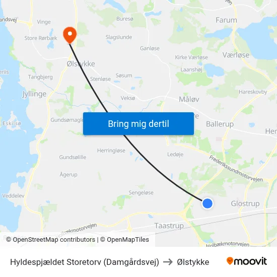 Hyldespjældet Storetorv (Damgårdsvej) to Ølstykke map