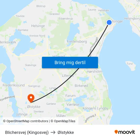 Blichersvej (Kingosvej) to Ølstykke map