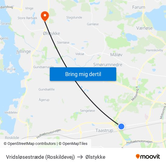Vridsløsestræde (Roskildevej) to Ølstykke map