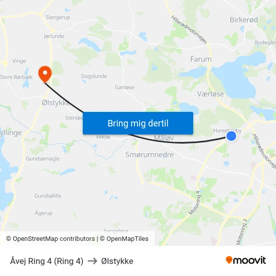 Åvej Ring 4 (Ring 4) to Ølstykke map