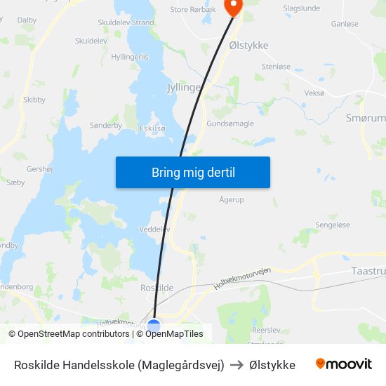 Roskilde Handelsskole (Maglegårdsvej) to Ølstykke map