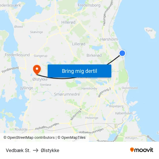 Vedbæk St. to Ølstykke map