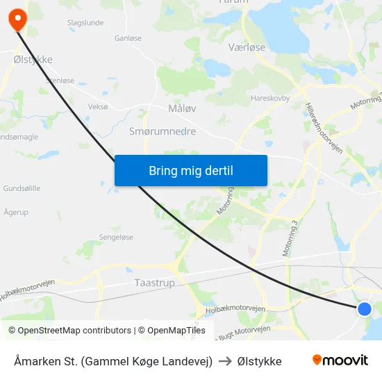 Åmarken St. (Gammel Køge Landevej) to Ølstykke map