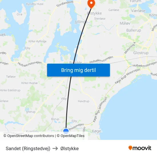 Sandet (Ringstedvej) to Ølstykke map