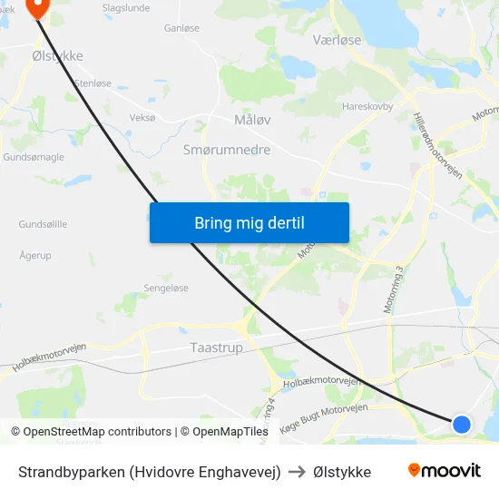 Strandbyparken (Hvidovre Enghavevej) to Ølstykke map