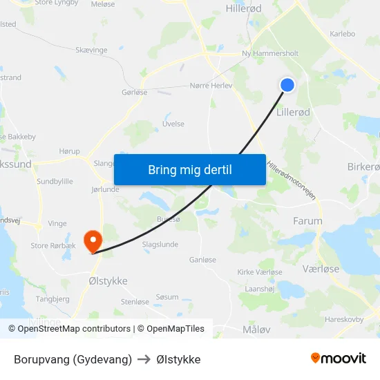 Borupvang (Gydevang) to Ølstykke map