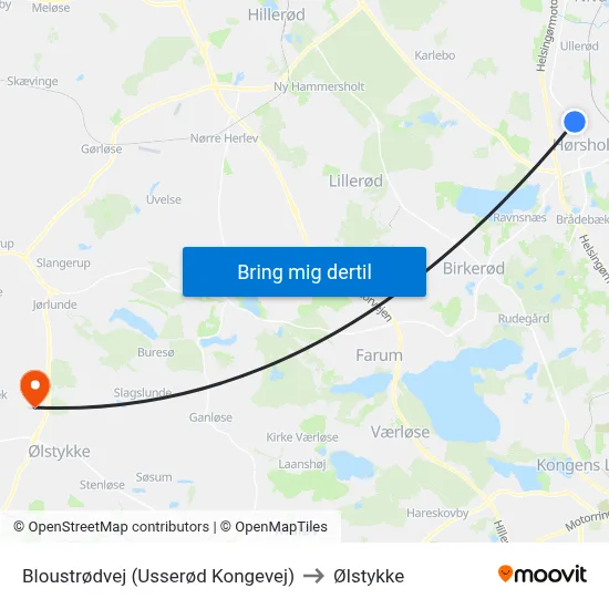 Bloustrødvej (Usserød Kongevej) to Ølstykke map