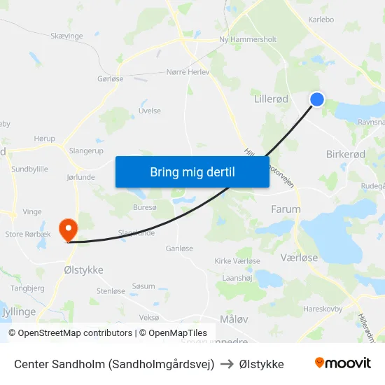 Center Sandholm (Sandholmgårdsvej) to Ølstykke map