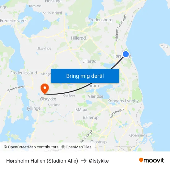 Hørsholm Hallen (Stadion Allé) to Ølstykke map
