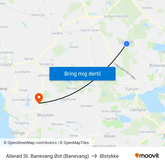 Allerød St. Banevang Øst (Banevang) to Ølstykke map