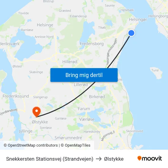 Snekkersten Stationsvej (Strandvejen) to Ølstykke map