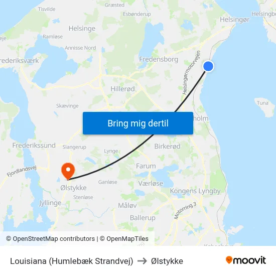 Louisiana (Humlebæk Strandvej) to Ølstykke map