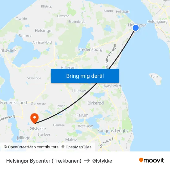 Helsingør Bycenter (Trækbanen) to Ølstykke map