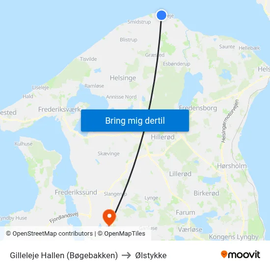 Gilleleje Hallen (Bøgebakken) to Ølstykke map
