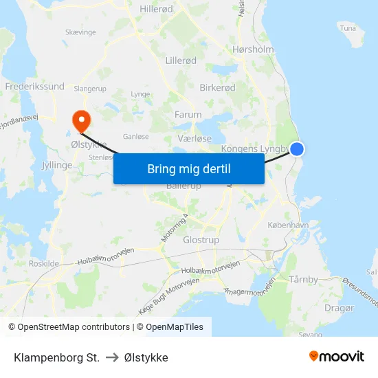 Klampenborg St. to Ølstykke map