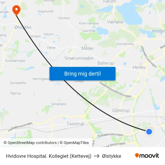 Hvidovre Hospital. Kollegiet (Kettevej) to Ølstykke map