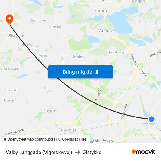 Valby Langgade (Vigerslevvej) to Ølstykke map