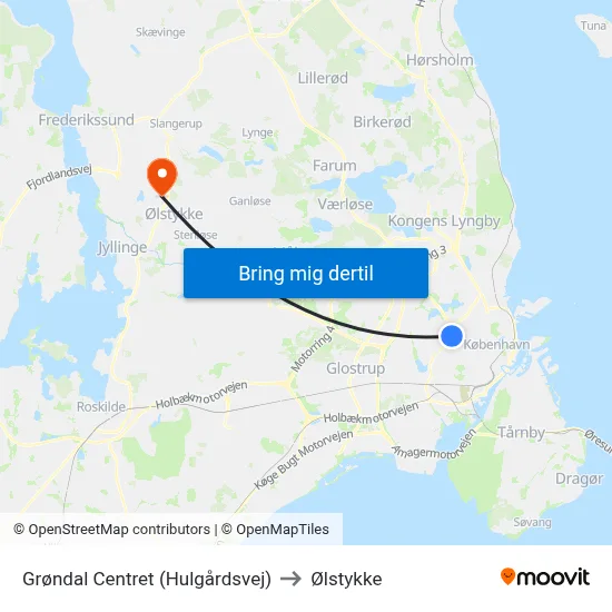 Grøndal Centret (Hulgårdsvej) to Ølstykke map