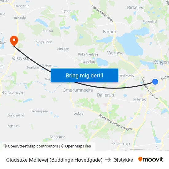 Gladsaxe Møllevej (Buddinge Hovedgade) to Ølstykke map