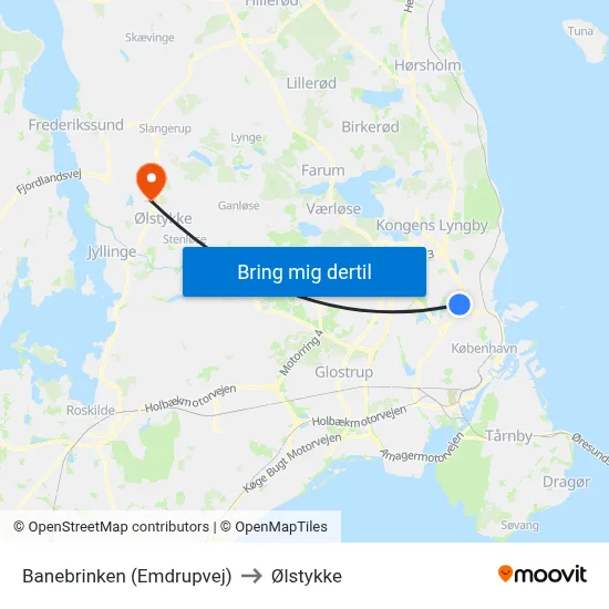 Banebrinken (Emdrupvej) to Ølstykke map