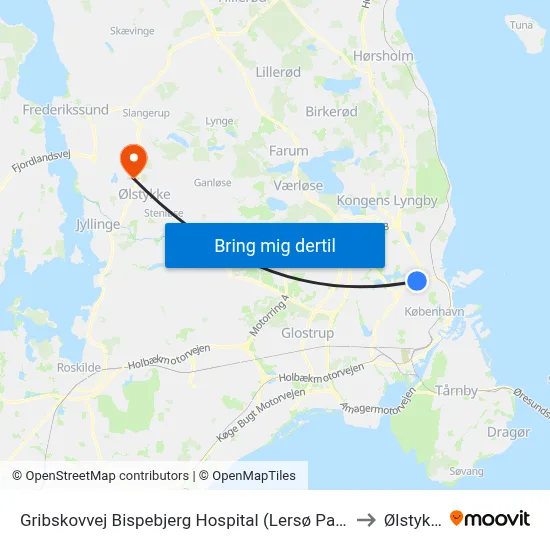 Gribskovvej Bispebjerg Hospital (Lersø Parkallé) to Ølstykke map