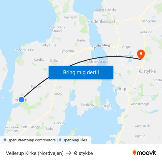 Vellerup Kirke (Nordvejen) to Ølstykke map