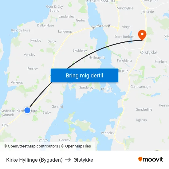 Kirke Hyllinge (Bygaden) to Ølstykke map