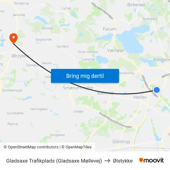 Gladsaxe Trafikplads (Gladsaxe Møllevej) to Ølstykke map