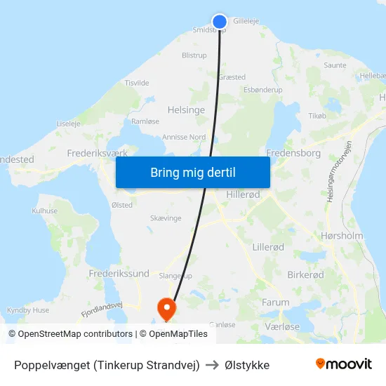 Poppelvænget (Tinkerup Strandvej) to Ølstykke map