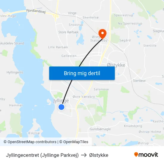 Jyllingecentret (Jyllinge Parkvej) to Ølstykke map