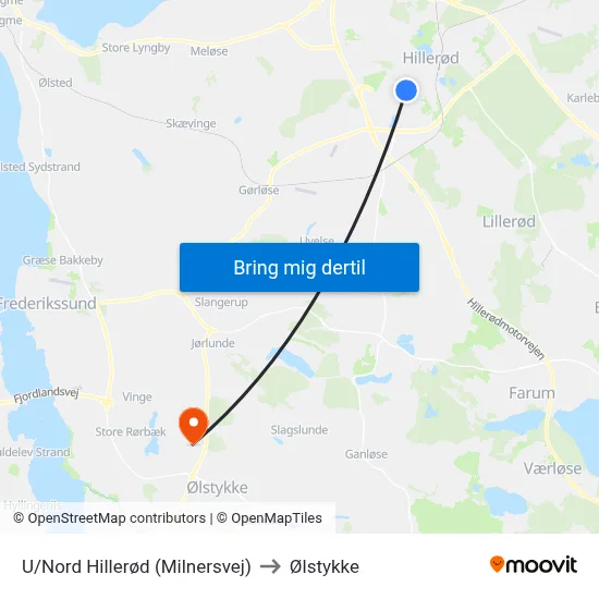 U/Nord Hillerød (Milnersvej) to Ølstykke map