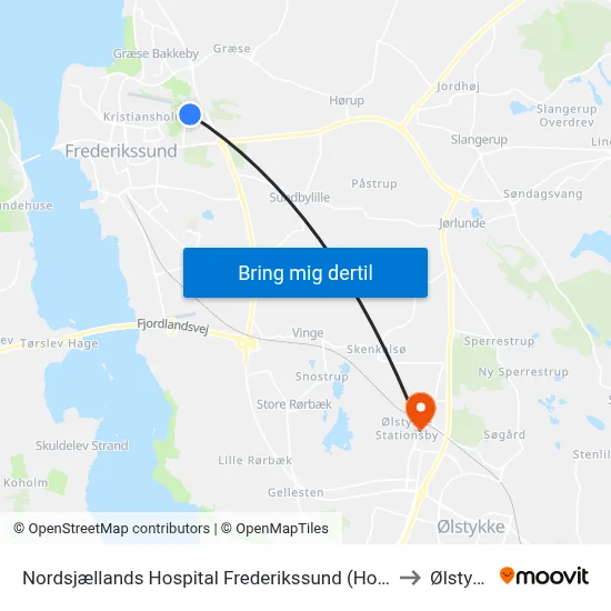 Nordsjællands Hospital Frederikssund (Hospitalvej) to Ølstykke map