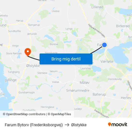 Farum Bytorv (Frederiksborgvej) to Ølstykke map
