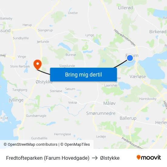 Fredtofteparken (Farum Hovedgade) to Ølstykke map