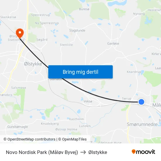Novo Nordisk Park (Måløv Byvej) to Ølstykke map