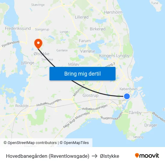 Hovedbanegården (Reventlowsgade) to Ølstykke map