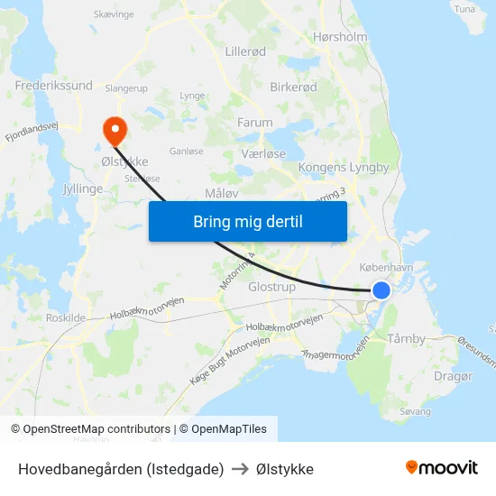 Hovedbanegården (Istedgade) to Ølstykke map