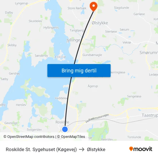 Roskilde St. Sygehuset (Køgevej) to Ølstykke map