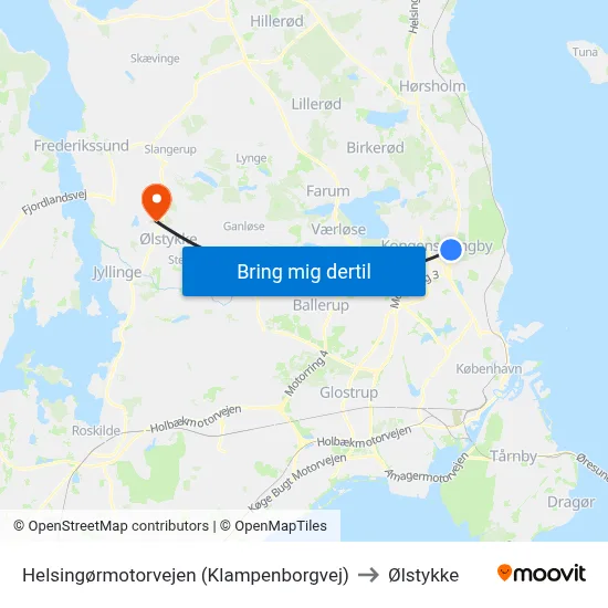 Helsingørmotorvejen (Klampenborgvej) to Ølstykke map