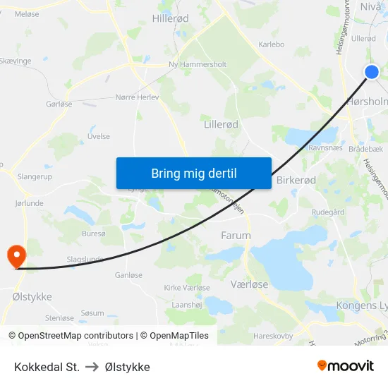 Kokkedal St. to Ølstykke map