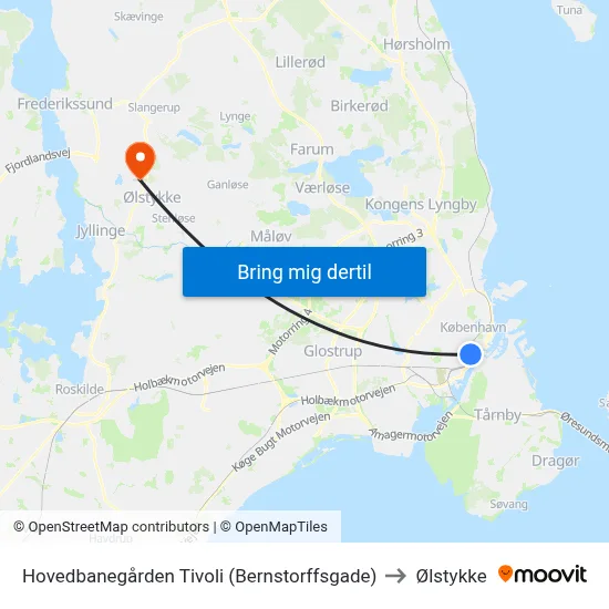 Hovedbanegården Tivoli (Bernstorffsgade) to Ølstykke map