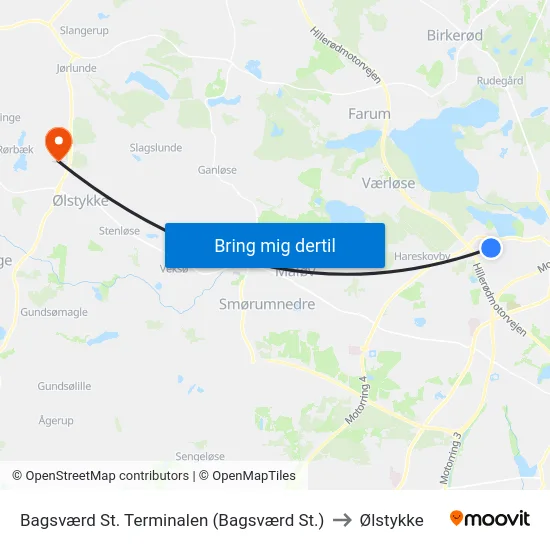 Bagsværd St. Terminalen (Bagsværd St.) to Ølstykke map