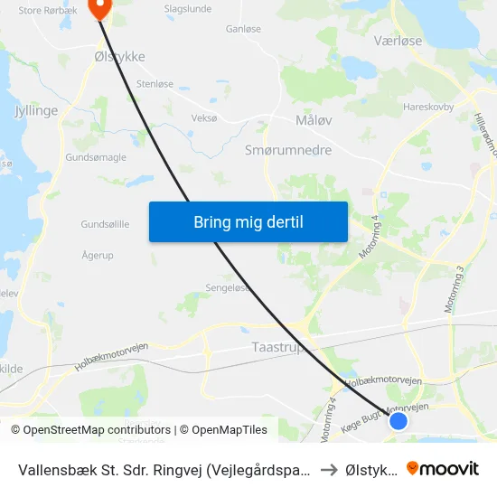 Vallensbæk St. Sdr. Ringvej (Vejlegårdsparken) to Ølstykke map