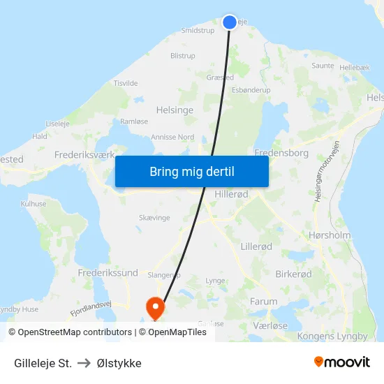 Gilleleje St. to Ølstykke map
