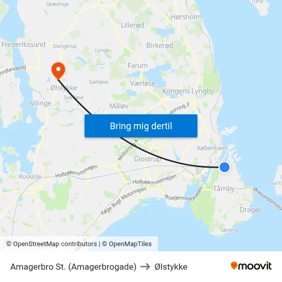 Amagerbro St. (Amagerbrogade) to Ølstykke map