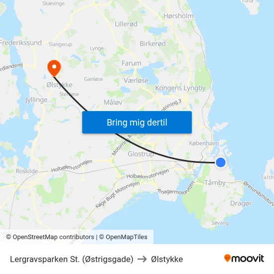 Lergravsparken St. (Østrigsgade) to Ølstykke map