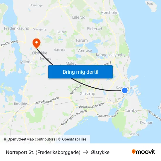 Nørreport St. (Frederiksborggade) to Ølstykke map